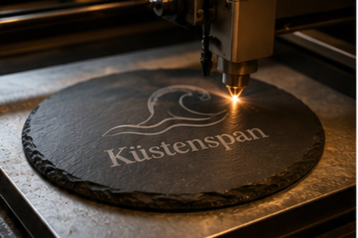 Lasergravur Projektarbeit Lasergravur auf Schieferplatte fuer personalisierte Küstenspan Projekte